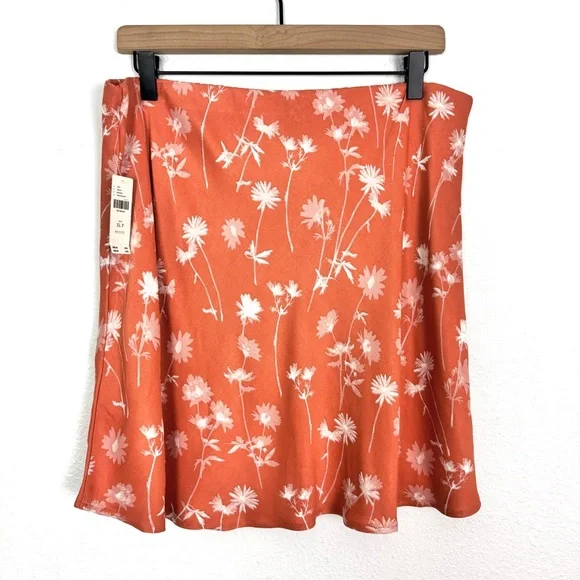 NWT By Anthropologie Tilda Mini Slip Skirt Orange Floral Size XL Petite - Picture 5 of 7